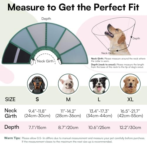 Queenmore Dog Cones for Medium Dogs, Soft Dog Cone, Cone for Dogs After Surgery, Adjustable Recovery Collar for Wound Healing, Comfortable Pet E-Collar to Stop Licking (Dark Green,M)