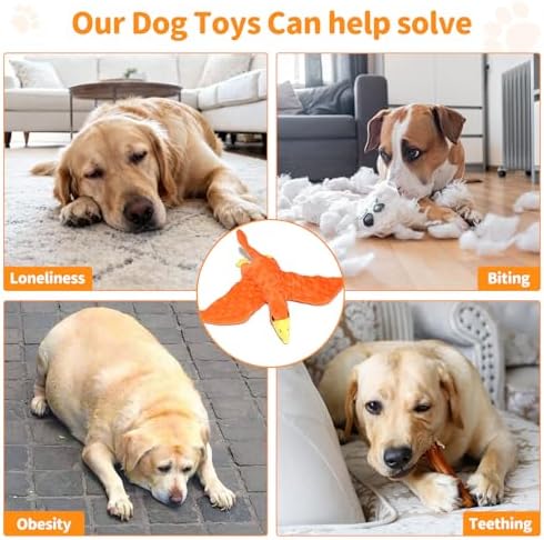 Plush Squeaky Dog Toys, Soft Stuffed Animals Dog Toy with Squeaker, Interactive Crinkle Dog Toys, Puppy Teething Chew Toy for Small, Medium & Large Breeds