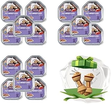 15 Trays Wet Dog Food 3.5 OZ Filet Mignon Flavor + Gift Bone