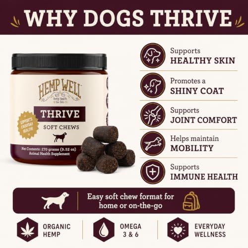 Hemp Well Thrive Dog Soft Chews with Organic Hemp, Omega 3 & 6, 60 Count