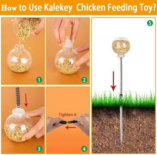 Kalekey 2 Pack Chicken Feeding Toy, Chicken Enrichment Toys with Spring and Ground Stake, Chicken Treat Dispenser Peck Toy for Hens Poultry Duck Birds Parrot Cat