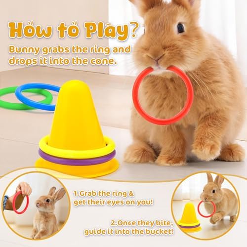 WALLFID 6-Piece Set,Bunny Toys for Rabbits Indoor,Rabbit Toys for Bunnies Boredom,Pet Enrichment Gear,Fun Activity Items,Rabbit Accessories,Suits Dutch Bunny Crossbreed Colourful Ring Set (Blue)