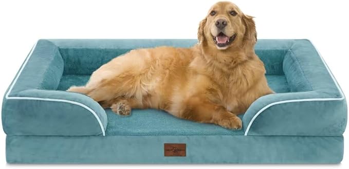 Comfort Expression Orthopedic Dog Bed for Extra Large Dogs 42x30 Inch, Waterproof Egg Crate Foam XL Pet Bed with Removable Bolsters, Dog Couch with Washable Cover & Non-Slip Bottom, Washed Blue