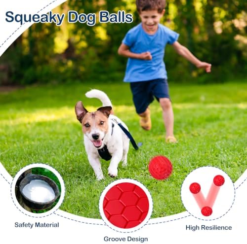 Indestructible Squeaky Dog Ball for Aggressive Chewers, Rubber Interactive Dog Toy for Teething, Relieving Anxiety. Chew Toy for Large, Medium Breeds, Outdoor & Indoor Ball.