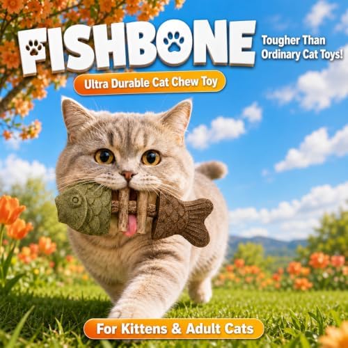 Silvervine Cat Toy Catnip Chew Stick for Indoor Kitten Teething Cleaning Dental Care Natural Comfort Adult Gatos Set to Play Alone Blend Fishing Aesthetic Fish Bone Shape