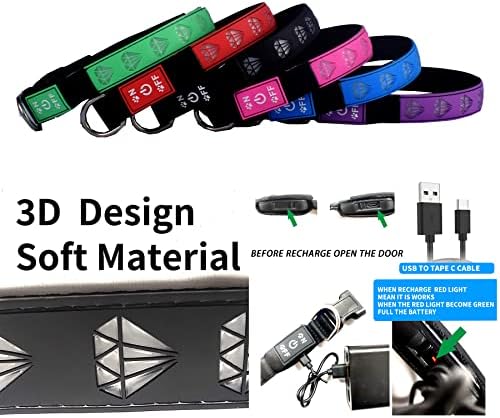 Subversive USB-C led Light up Airtag Dog Collar, Subversive 3D Sunflower Design Comfortable and Soft Material,Multicolored Lighting (D-Blue, XS(7.87-11.8"))