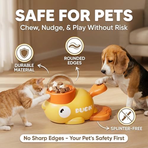fuzzibud Cat Treat Toy, Duckie Puzzle Cat Feeder,Interactive Dog Toys Food Puzzle Slow Feeder, Cat Treat Dispenser Toy Duck-Shaped Enrichment Toy for Small Medium Dogs and Cats (Yellow)