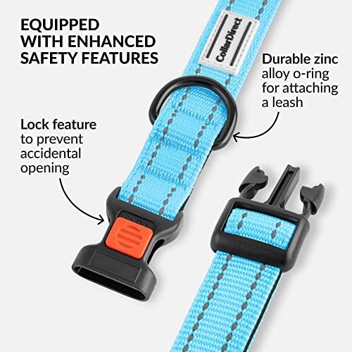 Reflective Dog Collar, Quick-Release Buckle (Light Blue, 18-26 Inch)