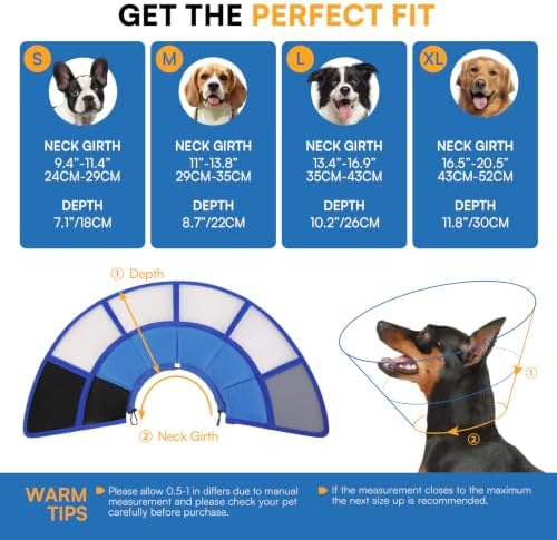 Queenmore Dog Cones for Medium Dogs, Soft Dog Cone for Wound Protection