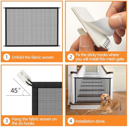 Cupount Dog Screen Mesh Gate for House, Stairs and Doorways, 29 x 34 in | Easy to Install with No Drilling, Fits 28-31 in Openings, Indoor Pet Barrier for Dogs and Puppies