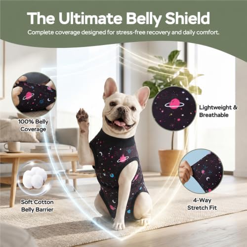PetWarm Dog Surgical Recovery Suit, Dog Recovery Suit, Galaxy, Black, XS