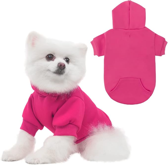 KOOLTAIL Basic Dog Hoodie - Soft & Warm Dog Hoodie Sweater with Leash Hole and Pocket, Dog Winter Coat, Cold Weather Clothes Sweatshirt for Small Medium Large Dogs Puppy Cat Boys Girls Deep Pink XS