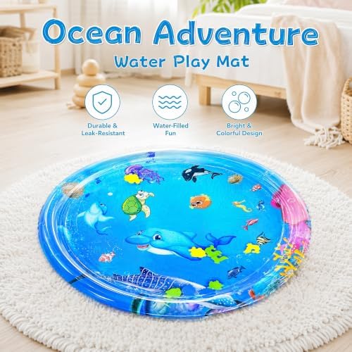 2026 Upgraded Cat Water Mat – 5-Layer Anti-Scratch Leak-Proof Sensory Play Mat for Indoor Cats, BPA-Free Cooling Water Pad, Interactive Enrichment Toy (S15, 100*100CM, 4 Fish + Pump Included)