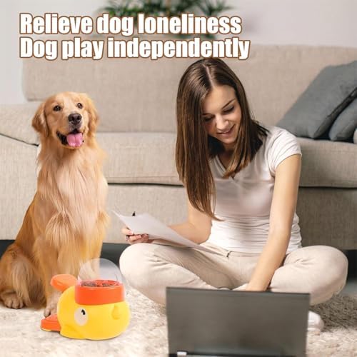 Duck Cat Treat Dispenser Toy, Interactive Yellow Duck Treat Dispenser for Cats, Dogs, Slow Feeder Bowl with Button for Fast Eaters - Durable & Safe, for Healthy Eating & Iq Training (2Pcs)