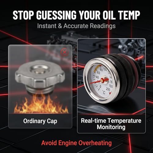1 PC Oil Temperature Gauge, M30 x 1.5 Thread 0-200℃ Oil Thermometer for Motorcycle, Aluminum Alloy Body with Clear Dial, Compatible with Kawasaki W650 W400 W80 1987-1998 (Black)