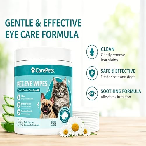 Eye Wipes, Pet Eye Wipes Textured for Tear Stains, Gentle Textured Area Wipes with Aloe Vera and Chamomile, Fragrance Free (3pcs)
