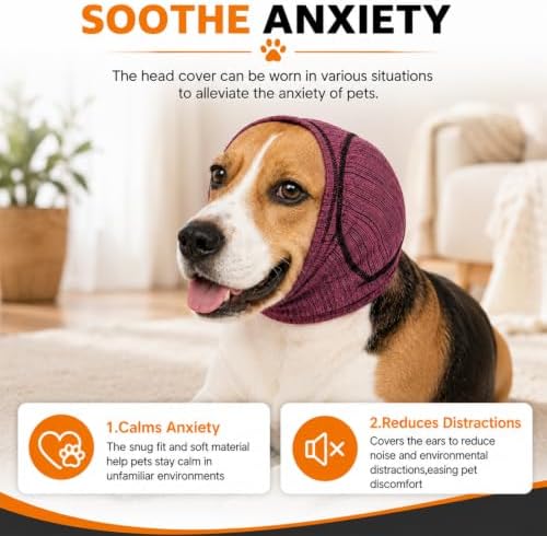 No Shake Dog Ear Wrap Hematoma, Breathable Dog Ear Cover with Soundproof Sponge, Bathing, Drying, Swim, Noise Anxiety Relief (Gray, XL)