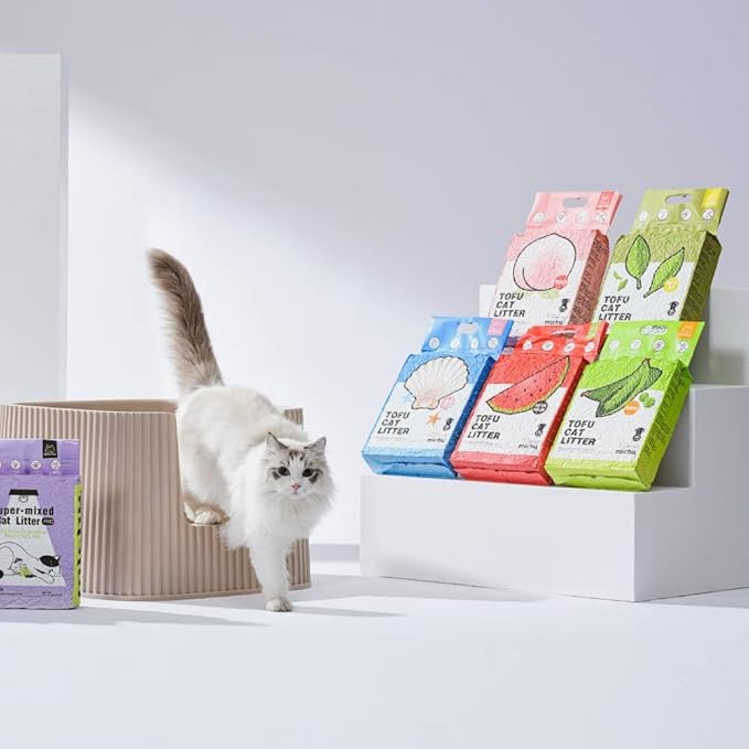 Michu Tofu Cat Litter Natural Clumping Tofu Cat Litter, Fast Clumping and Easily Scoop-able 5.5lb/88oz 5 Scents - Ocean Fresh, 12 Pack