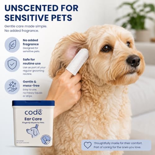codé Dog Ear Wipes, Unscented Fingertip Cleaning Wipes, 50 Count
