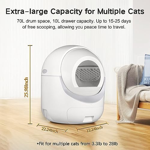 Self Cleaning Cat Litter Box, Automatic Cat Litter Box with APP Control Odor Removal Safety Protection for Multiple Cats, White (AUTOCLEAN-1)