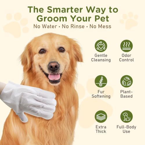Pet Glove Wipes for Dogs & Cats, No-Rinse Cleaning & Grooming Wipes, 24 PCS