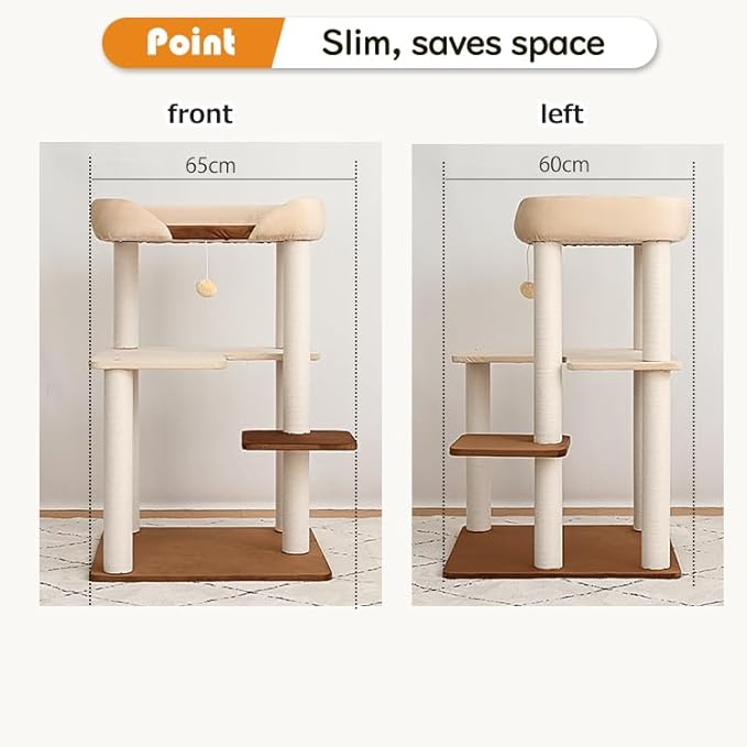 LULUCAT Modern Cat Tree for Large Cats, 37.5-Inch Tall Cat Tree Tower with Wide Shelves Low Step Cotton Scratching Posts, Super Sturdy Base, Cozy Perches, and Interactive Toys for Indoor (95cm White)