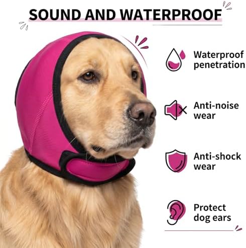 Chedin Dog Ear Muffs Noise Protection No Shake Ear Wrap for Dogs Calming Hoodie Waterproof Pet Ear Cover for Bath Grooming Swimming Anxiety Relief L