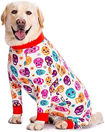 Dog Surgery Recovery Suit Female Male for Dogs After Surgery Medium Large Dogs Onesie Dog Pajamas Pjs Clothes (White Halloween, 34 (Chest 35.04 in | Backlength 23.62 in))