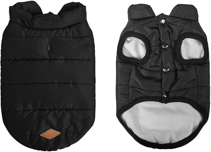 Warm Dog Coat, Windproof Dog Jacket Fleece Pet Winter Coats Solid Color Dogs Clothes Cold Weather Pet Jacket Vest Soft Puppy Apparel for Small Medium Dogs Cat (XL, Black)