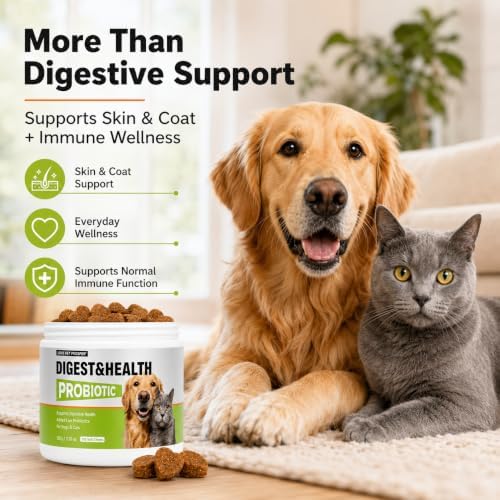 Probiotic Chews for Dogs & Cats Digestive & Gut Health Support, Help Your Pets Skin Coat & Immune Support, 5-Strain Blend, Prebiotics & Enzymes, Pumpkin, Papaya, Chicken Flavor, 100 Count