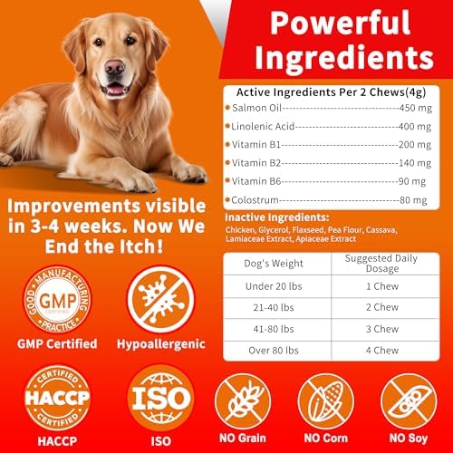 Itch Care Soft Chews for Dogs with Omega-3 Salmon Oil, Colostrum & Probiotics for Seasonal Allergy Skin Comfort, Hot Spots, Paw Licking & Scratching - 100 Chews