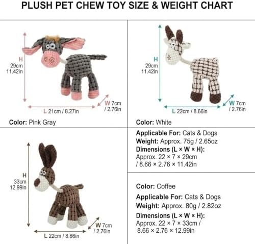 Pet Squeaky Chew Toy Interactive Durable Plush Dog Toy for Small Medium Large Breeds, Teeth Cleaning & Boredom Relief(Gray & Pink Donkey)