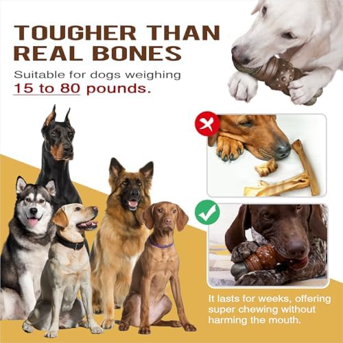 TLKNG Large Size Indestructible Squeaky Dog Chew Toy for Medium/Large Aggressive Chewers Breed Dogs Durable Squeak Bone Teething Crate Toys
