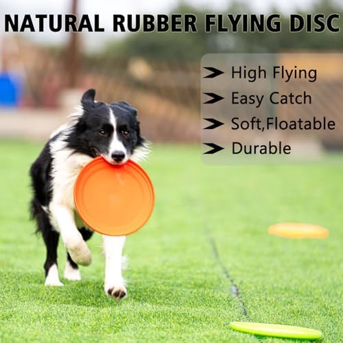 Dog Flying Disc - Durable Rubber Dog Toy for Fetch - Interactive Lightweight Flyer Dog Toys for Outdoor Playtime - Safer Disc for Healthy Activity - for Medium/Large Dogs (Orange)