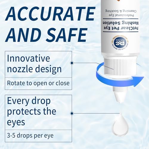 Dog Eye Drops, Contain Blueberry Extract, Removes Tear Stains and Secretions, Supports and Prevents Eye Problems, Suitable for Cats & Dogs, 1 Bottle (2.03 fl. oz in Total)