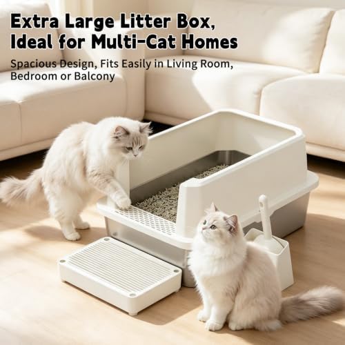 RIZZARI Stainless Litter Box Semi-Closed: Odorless, Large, Easy Clean