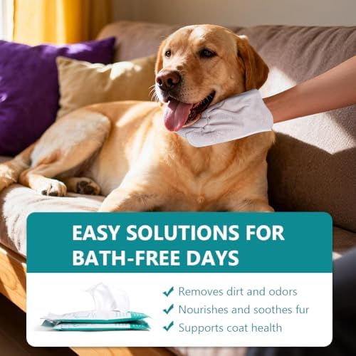 Pet Glove Wipes for Dogs, Hypoallergenic Dog Wipes Cleaning Deodorizing, Thick Disposable Cat Grooming Gloves, No-Rinse Dog Washing Bath Gloves for Fur Butt Paws Ears, Dry Cleaning Daily Care Travel