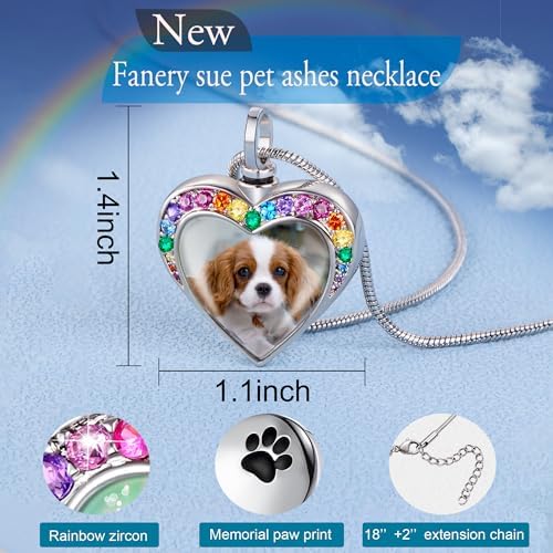 Fanery Sue Pet Ashes Necklace for Dog Cat, Custom Photo & Text