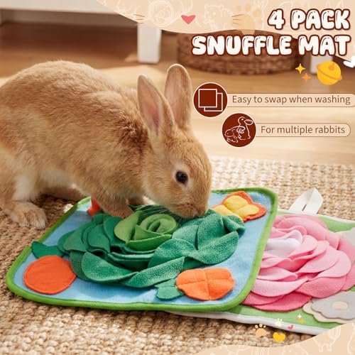 Yinkin 2 Pcs Rabbit Foraging Snuffle Mat for Small Animals Puzzle Toys Funny Interactive Nosework Feeding Mat for Bunny Hamsters Guinea Pigs Ferrets Chinchillas (13.8 x 13.8 Inches,Classic Style)