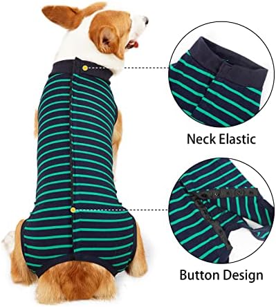 Dotoner Dog Recovery Suit Abdominal Wound Puppy Surgical Clothes Post-Operative Vest Pet After Surgery Wear Substitute E-Collar & Cone(S,Green)