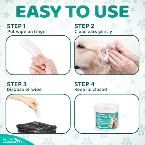 Premium Dog Ear Cleaner Wipes - 50 Pcs - Pet Ear Cleaning Finger Wipes - Pearl-Embossed Texture - Disposable Wipes