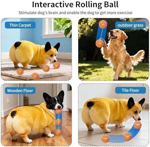 Interactive Automatic Dog Ball, Self-Moving Rolling Toy for Dogs, Chew Resistant E-TPU Material, IPX7 Waterproof, USB-C Rechargeable, Smart Vibration Sensor, Indoor & Outdoor (Orange)