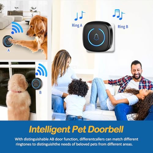 Dog Door Bell for Potty Training, Smart Wireless Doggie Doorbell to Go Outside, Over 1000 Feet Long Range with IP65 Waterproof Super-Light Touch Button, 60 Melodies & Adjustable Volume (2 Button)