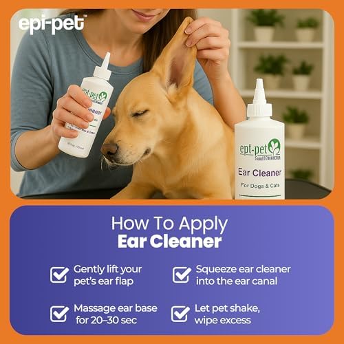 Epi-Pet Dog & Cat Ear Cleaner Solution with Aloe Vera & Tea Tree Oil – Removes Itchy Ear Wax, Debris, Odor – Ears Wash, Drops & Flush for Pets, Dog Ears Cleaning, Cat Cleaner (16 oz- Pack of 3)