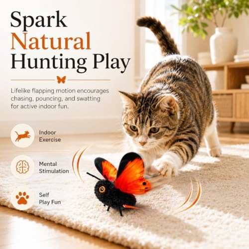 Smart Sensing Flapping Butterfly Cat Toy, Rechargeable Interactive，Orange