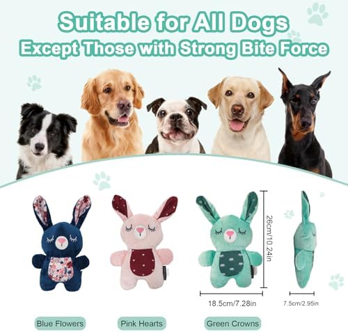 10.24 Inch Green Bunny Squeaky Dog Toy, Soft Plush Chew Toy for Puppy Teething, Indoor Outdoor Interactive Toy for All Dog Sizes