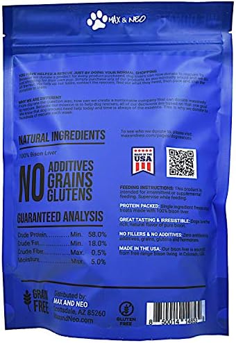 Max and Neo Freeze Dried Bison Liver Dog Treats - Single Ingredient, Free Range North American Bison, Human Grade - We Donate 1 for 1 to Dog Rescues for Every Product Sold