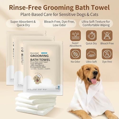 Toner Depot XL Pet Grooming Bath Wipes, Huge Rinse-Free Towels for Cleaning and Deodorizing Plant-Based Hypoallergenic Wipes for Dogs and Cats, 3 Pack (XXL 24x48)