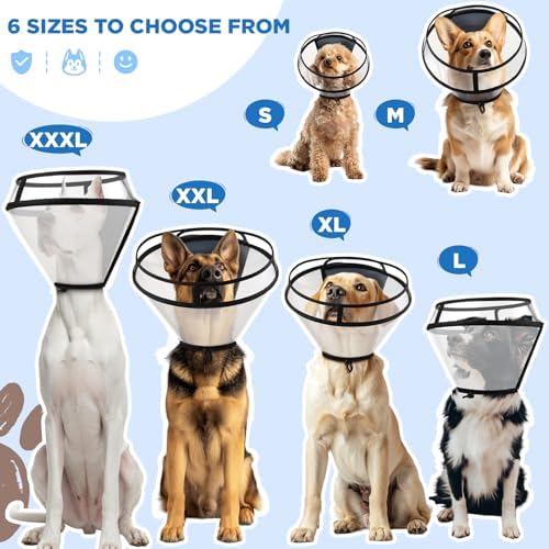 BONTHEE Dog Cone Collar for Surgery Recovery,Adjustable Transparent Pet Recovery Collar for Large Medium Small Dogs & Cats, Protective Elizabethan E-Collar for Wound Healing, Anti-Lick & Bite-S