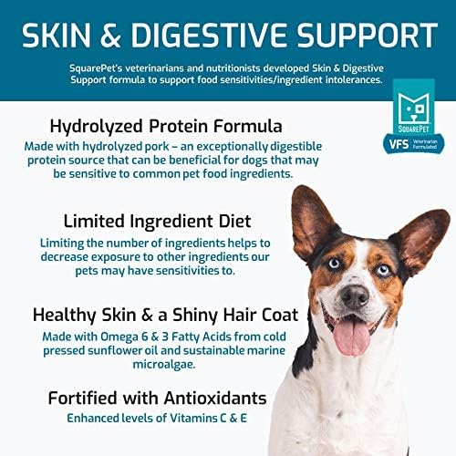 SquarePet Veterinarian Formulated Solutions Hydrolyzed Protein Skin and Digestive Support Dry Dog Food, Help with Hot Spots, Itchiness Pork Flavor 4.4lbs